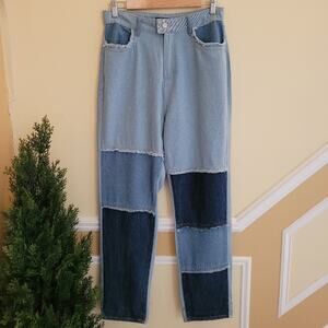 NWT Pitaya blue blush Colorblock Patchwork Fray HW Denim Jeans size Medium